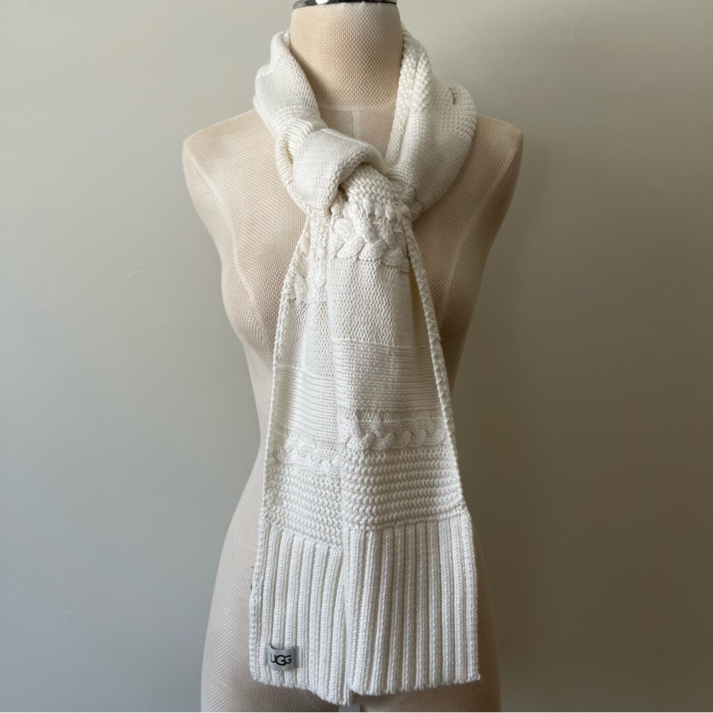 UGG Winter Scarf White Cable Knit Cozy Neutral